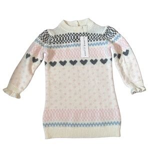 Janie and Jack Pink and Tan Heart Sweater Dress NWT 18-24 Months